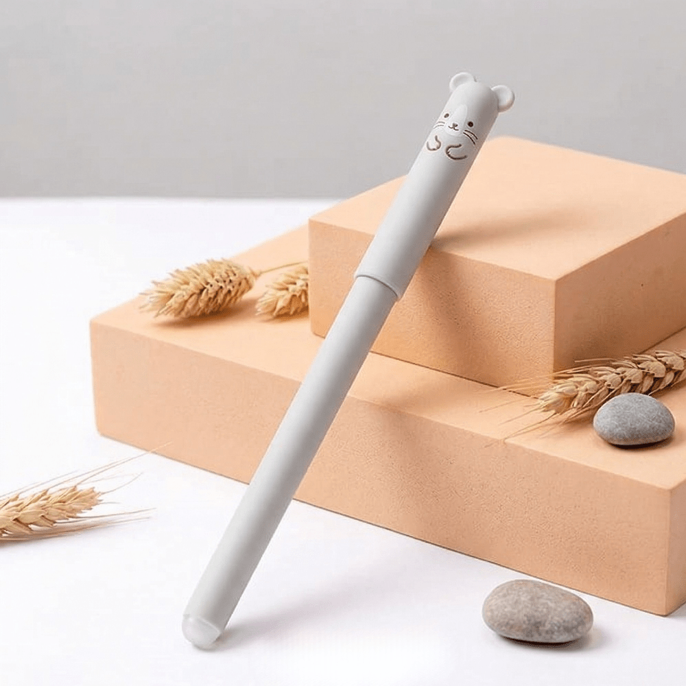 Erasable Gel Pens – 4 Cute Animal DesignsErasable Gel PensCrafty CuddleWhite pen with bear - shaped top on a neutral backgroundBunny🐰1animalpenserasablepens