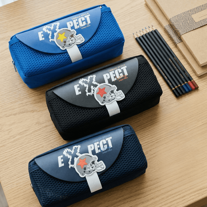 EXPECT the Cool – Sports Pencil CaseFootball Theme Kids Pencil CaseCrafty CuddleThree blue pencil cases with &