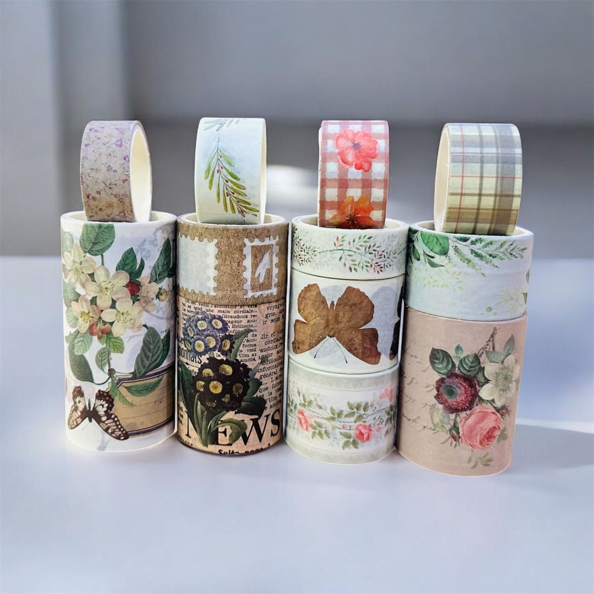 Floral Botanical Washi Tape Set - 18 RollsDecorative Washi TapeCRAFTY CUDDLESet of decorative tape rolls with various patterns on a gray backgroundwashitape washitapelove washitapeaddict floralstationery botanicalstationery naturestationery journaling junkjournal scrapbooking artjournaling creativejournaling aestheticstationery stationerylovers