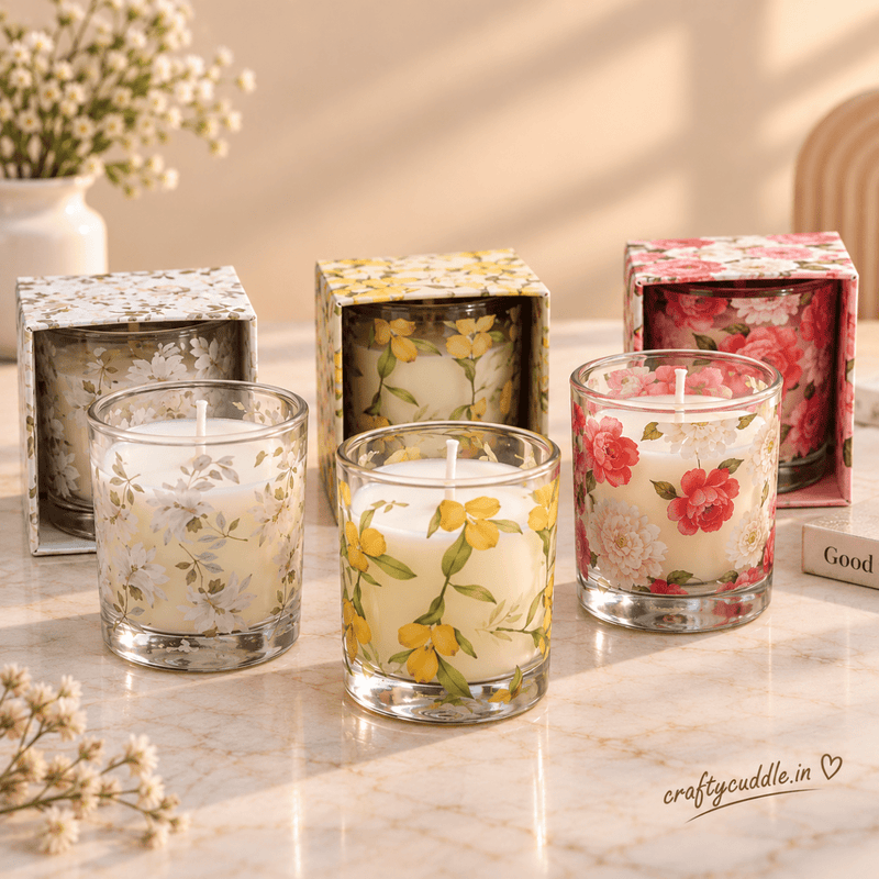 Floral Theme Glass Jar Candle
