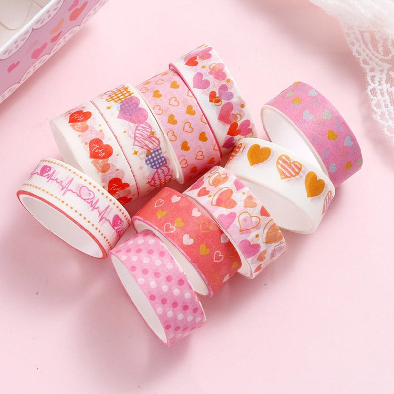 Heartfelt Pink Washi Tape Set – 10 Rolls