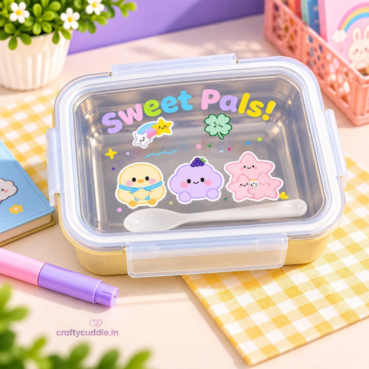 Hello Friends! Cute Pastel Bento Lunch BoxStainless Steel Lunch BoxCrafty CuddleHello Friends! Cute Pastel Bento Lunch BoxPastel Beige