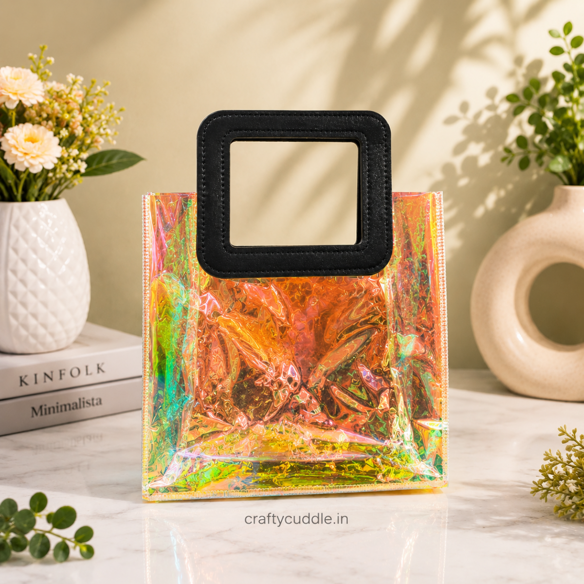 Holographic Gift Hamper BagTransparent bagCrafty CuddleHolographic Gift Hamper BagBlackGiftBag GiftHampers GiftPackaging IridescentBag HolographicBag ReturnGifts PartyFavors BirthdayGifts WeddingGifts FestiveGifting GiftIdeas GiftBasket HamperPackaging ReusableBag TrendyGiftBag
