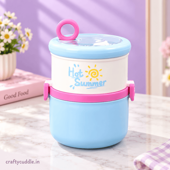 Hot Summer 2-Tier Stainless Steel Lunch BoxStainless Steel Lunch BoxCrafty CuddleHot Summer 2-Tier Stainless Steel Lunch BoxBlue