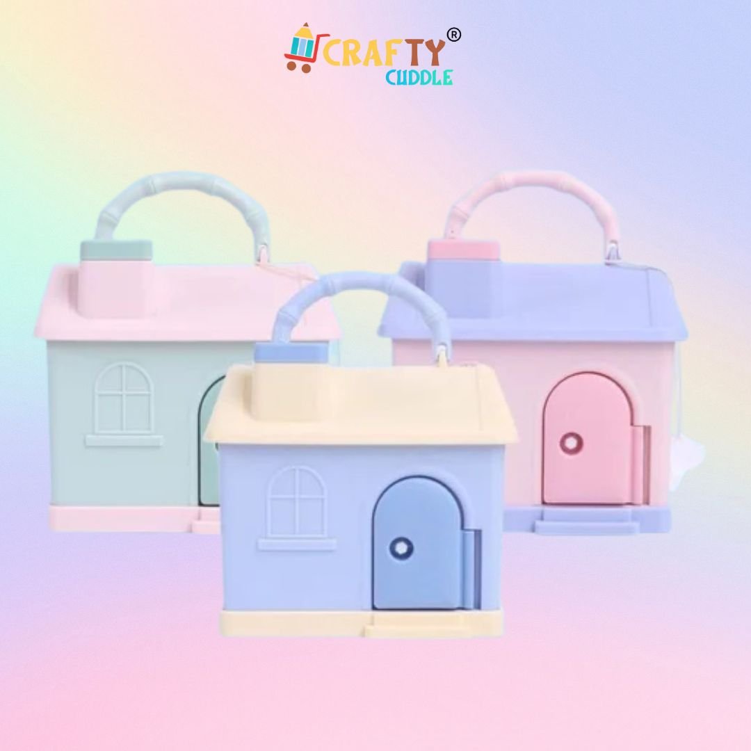 Colorful hut-shaped piggy bank with lock and key for kids


