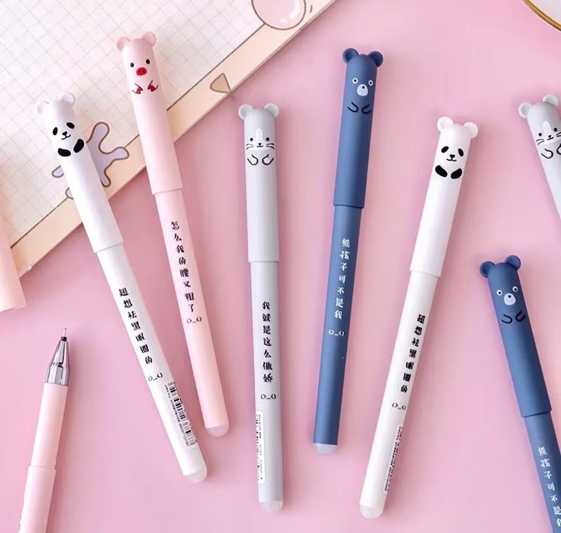 Erasable Gel Pens – 4 Cute Animal Designs (Pack of 12)