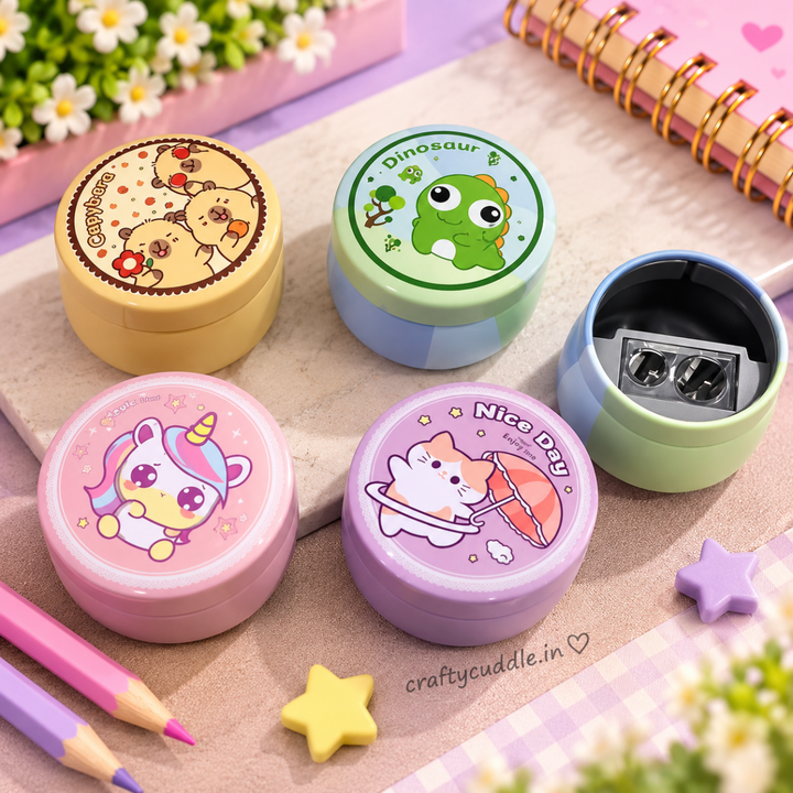 Kawaii Animal Dual Hole SharpenerStationery > Erasers &amp; SharpenersCrafty CuddleKawaii Animal Dual Hole SharpenerRound Sharpener (6830-B)