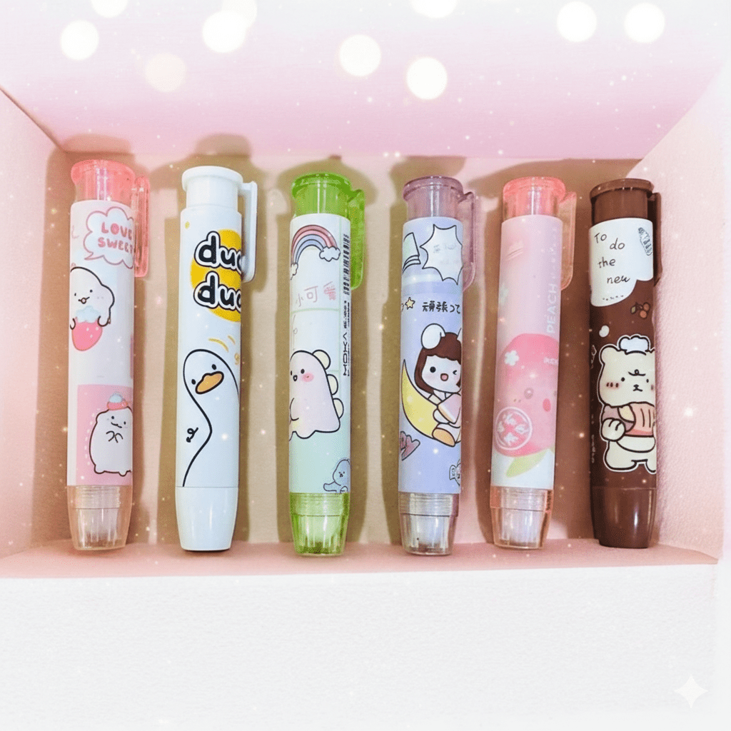Kawaii Sliding Eraser Pens with Cute CharactersCRAFTY CUDDLEKawaii Sliding Eraser Pens with Cute CharactersPack of 6