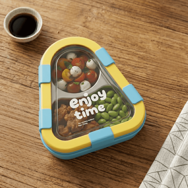 Kids 2 Compartment Lunch Box with Spoon &amp; ForkStainless Steel Lunch BoxCrafty CuddleColorful snack container with food on a wooden table next to a small bowl of sauce.BlueKidsLunchBox BentoBox LunchBox SchoolLunch KidsEssentials LunchBoxIdeas BackToSchool LeakproofLunchBox KidsLunch TiffinBox