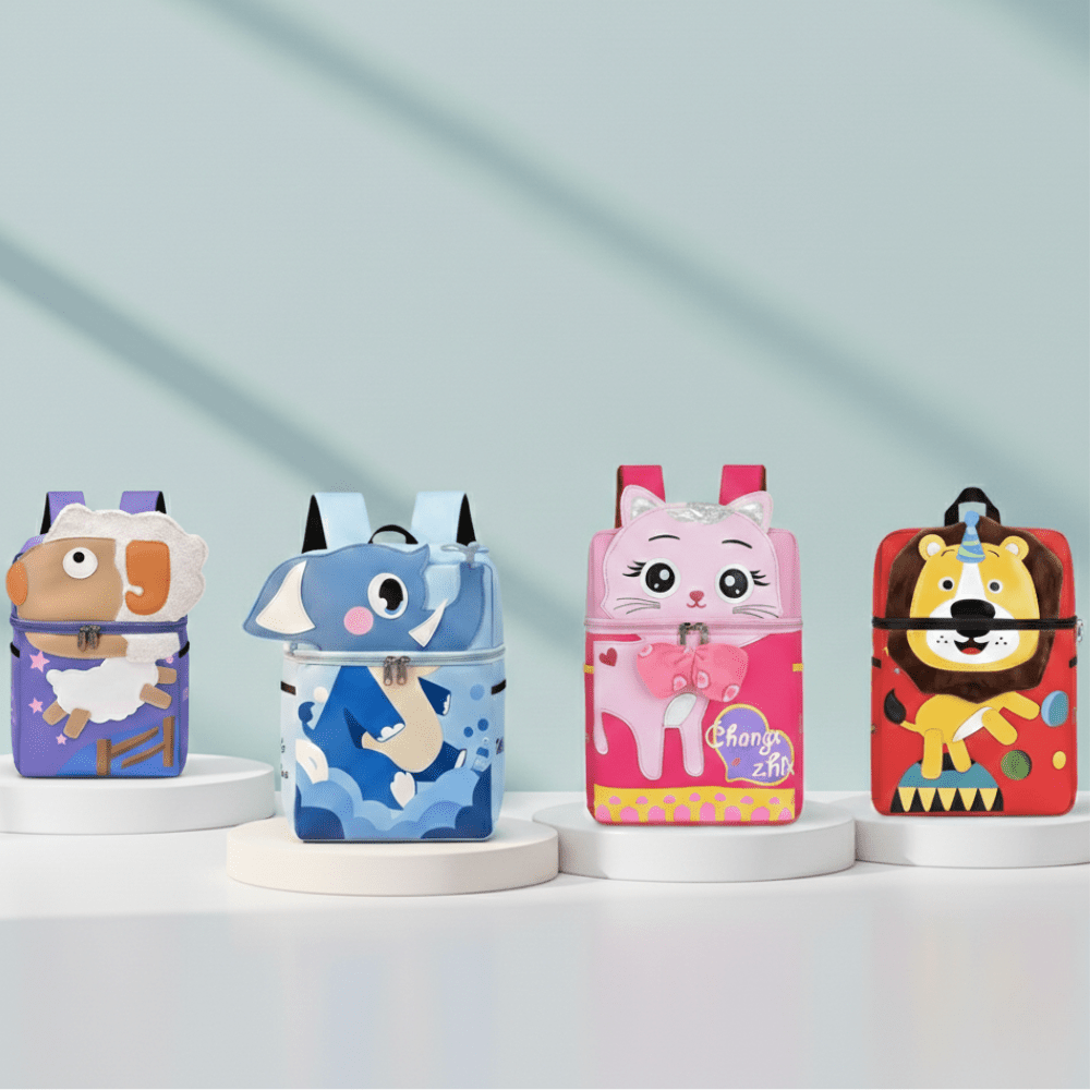 Kids 3D Animal BackpackKids BagsCRAFTY CUDDLEFour colorful animal - themed backpacks on a light gray backgroundRedKidsBackpack AnimalBackpack PreschoolBag ToddlerBackpack CartoonSchoolBag KindergartenBag MiniBackpackForKids CuteKidsBag SchoolBagForGirls SchoolBagForBoys