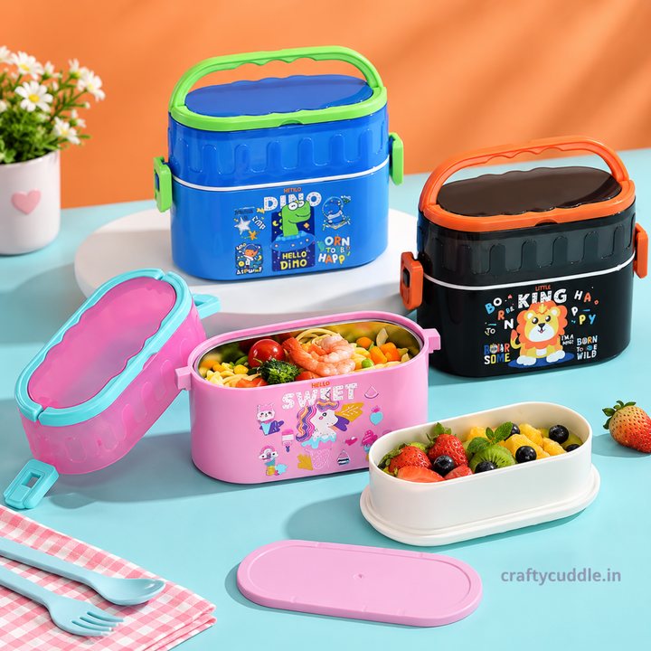 Kids Double Layer Lunch Box with HandleStainless Steel Lunch BoxCrafty CuddleKids Double Layer Lunch Box with HandleBlue