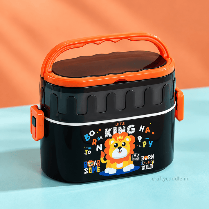 Kids Double Layer Lunch Box with HandleStainless Steel Lunch BoxCrafty CuddleKids Double Layer Lunch Box with HandleBlack
