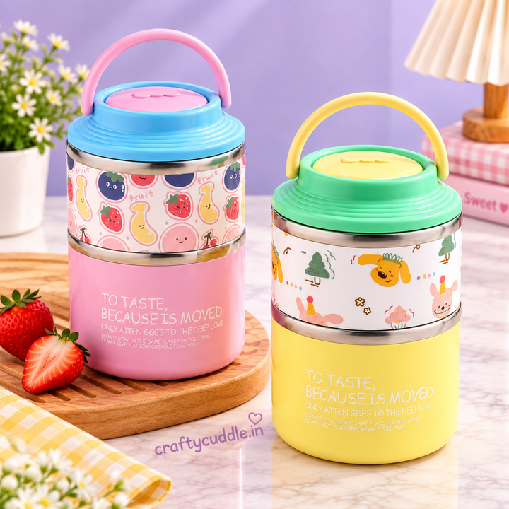 Kids Food Storage Container with HandleStainless Steel Lunch BoxCrafty CuddleKids Food Storage Container with HandlePink