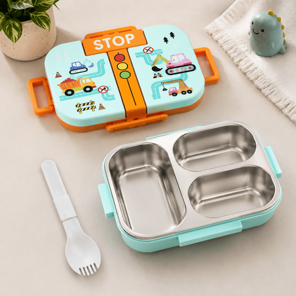 Kids School Meal BoxStainless Steel Lunch BoxCrafty CuddleKids School Meal BoxBlue (Construction)KidsLunchBox BentoLunchBox SchoolEssentials BackToSchool KidsTiffinBox LunchBoxForKids HealthyLunchIdeas SchoolLunch KidsProducts CraftyCuddleStationeryAddict