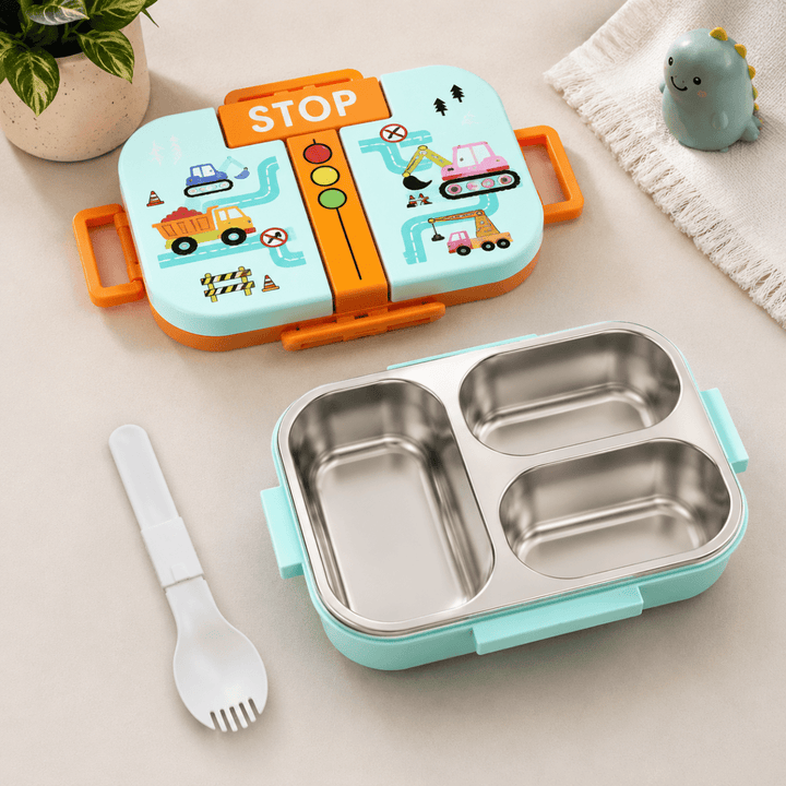 Kids School Meal BoxStainless Steel Lunch BoxCrafty CuddleKids School Meal BoxBlue (Construction)KidsLunchBox BentoLunchBox SchoolEssentials BackToSchool KidsTiffinBox LunchBoxForKids HealthyLunchIdeas SchoolLunch KidsProducts CraftyCuddleStationeryAddict
