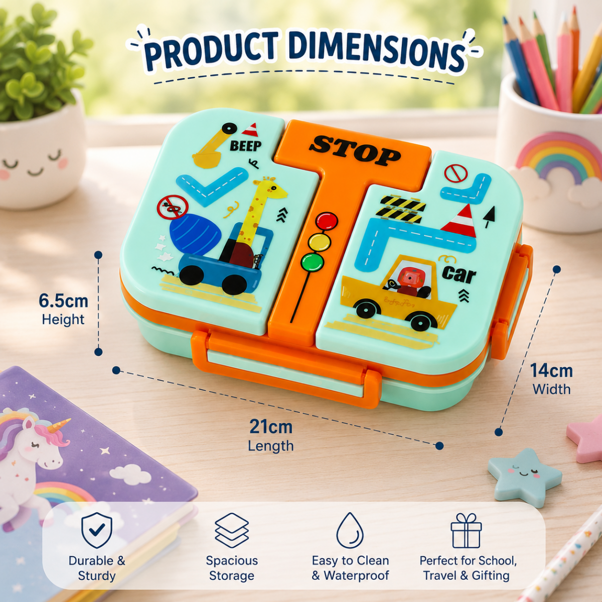 Kids School Meal BoxStainless Steel Lunch BoxCrafty CuddleKids School Meal BoxBlue (Construction)KidsLunchBox BentoLunchBox SchoolEssentials BackToSchool KidsTiffinBox LunchBoxForKids HealthyLunchIdeas SchoolLunch KidsProducts CraftyCuddleStationeryAddict