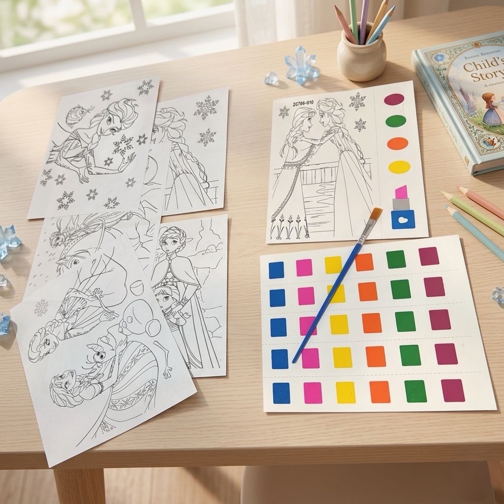 Kids Watercolor Painting Cards SetPainting KitCrafty CuddleColoring sheets with princess designs and a color chart on a table.KidsArt KidsCrafts ArtAndCraftForKids CreativeLearning PaintingForKids KidsActivity EducationalToys ScreenFreePlay GiftForKids CraftyCuddleStationeryAddict