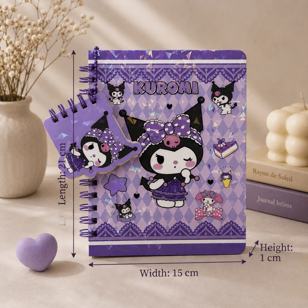 Kuromi Spiral Diary with Mini Keychain NotebookDiaryCrafty CuddlePurple notebook with cartoon character design on a neutral backgroundKawaiiDiary CuteStationery PurpleNotebook AestheticJournal SpiralDiary GirlsStationery CuteNotebook KawaiiNotebook JournalLover SchoolSuppliesStationeryAddict