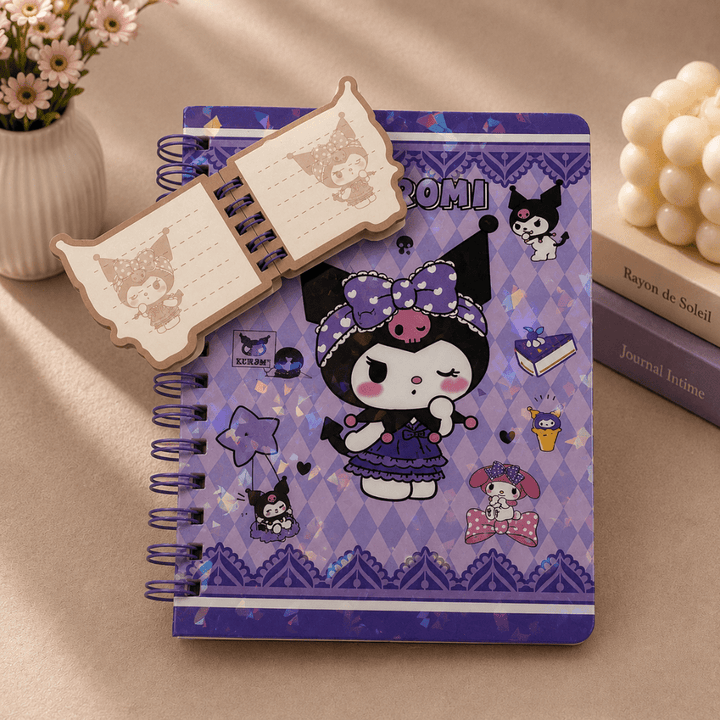 Kuromi Spiral Diary with Mini Keychain NotebookDiaryCrafty CuddleNotebook with cute character design on a beige surfaceKawaiiDiary CuteStationery PurpleNotebook AestheticJournal SpiralDiary GirlsStationery CuteNotebook KawaiiNotebook JournalLover SchoolSuppliesStationeryAddict