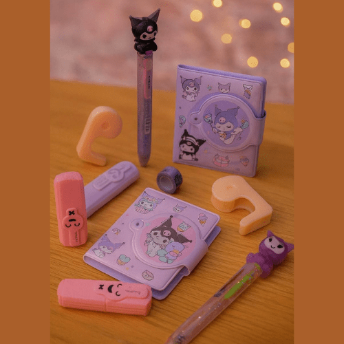 Kuromi Stationery Gift SetStationery SetsCRAFTY CUDDLESet of stationery items with cartoon designs on a wooden surface.BackToSchoolCuteStationery