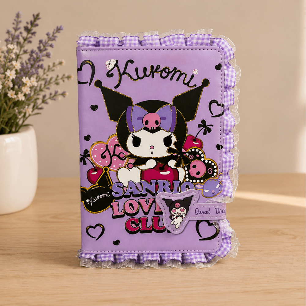 Kuromi Sweet Diary with Magnetic ClosureDiaryCrafty CuddlePurple notebook with cartoon character design on a wooden surfaceKuromiDiary KawaiiStationery CuteDiary JournalLovers StationeryAddict DiaryCollection NotebookLove AestheticStationery CuteOfficeSupplies GiftForGirlsStationeryAddict