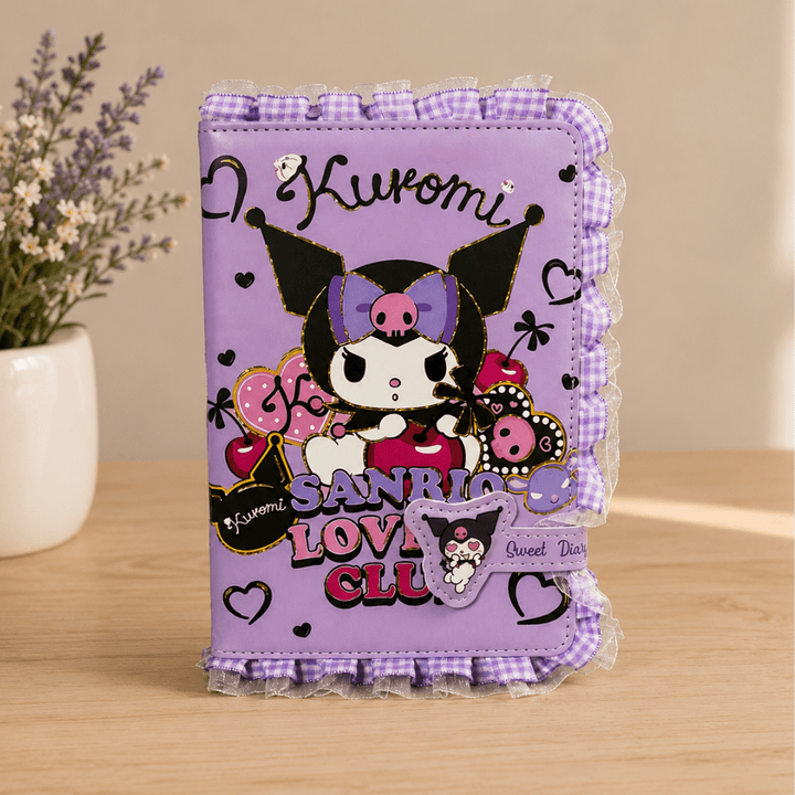 Kuromi Sweet Diary with Magnetic ClosureDiaryCrafty CuddlePurple notebook with cartoon character design on a wooden surfaceKuromiDiary KawaiiStationery CuteDiary JournalLovers StationeryAddict DiaryCollection NotebookLove AestheticStationery CuteOfficeSupplies GiftForGirlsStationeryAddict