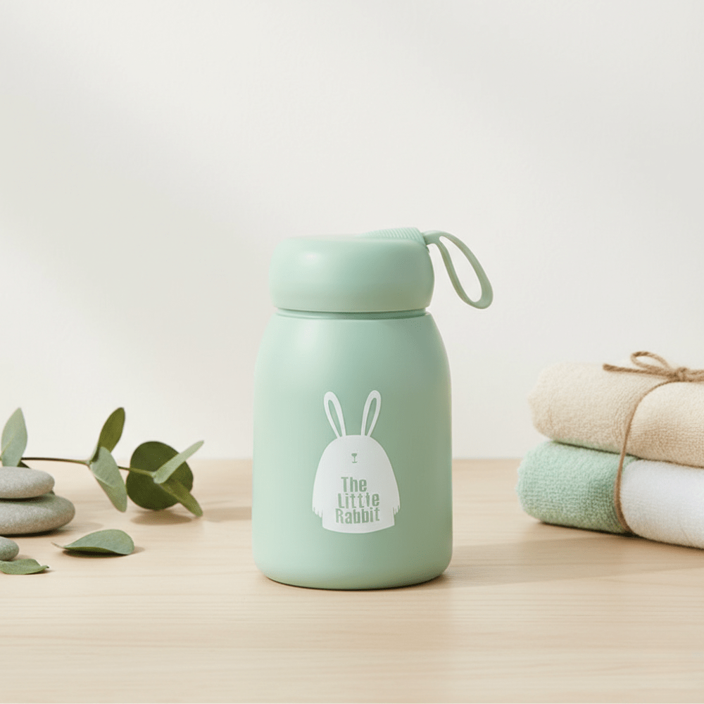 Leak Proof Rabbit Print Glass BottleCartoon Kids Water BottleCRAFTY CUDDLELight green bottle with &