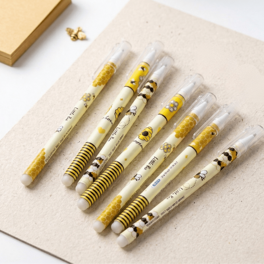 Little Bee Erasable Gel PensErasable Gel Pens, Gel Pens, Erasable Pens, Stationery Pens, Writing InstrumentsCrafty CuddleSet of cartoon - themed pens on a notebook with a white backgroundLittle Bee Erasable Pens-312erasablegelpenerasablepen