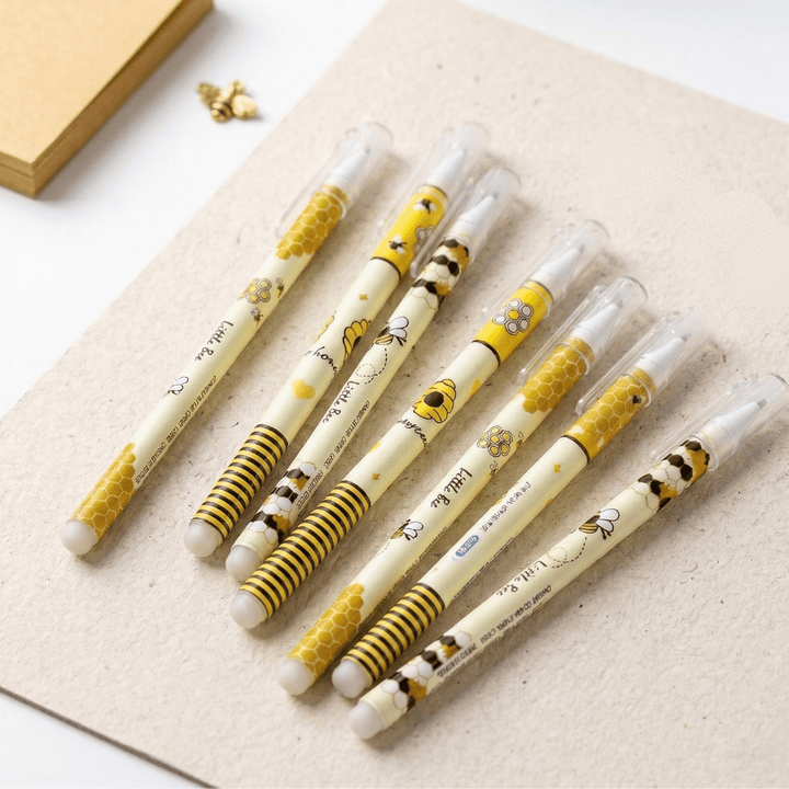 Little Bee Erasable Gel PensErasable Gel Pens, Gel Pens, Erasable Pens, Stationery Pens, Writing InstrumentsCrafty CuddleSet of cartoon - themed pens on a notebook with a white backgroundLittle Bee Erasable Pens-312erasablegelpenerasablepen