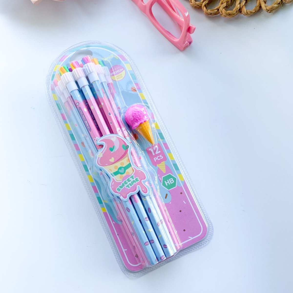 Little Tree HB Pencil SetWriting PencilsCrafty CuddleSet of pencils with a pink case on a white backgroundPink Icecream