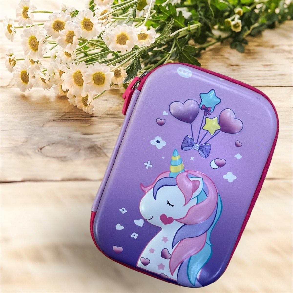 Magical Unicorn EVA Pencil Pouch with waterproof design and smooth double zippers.

