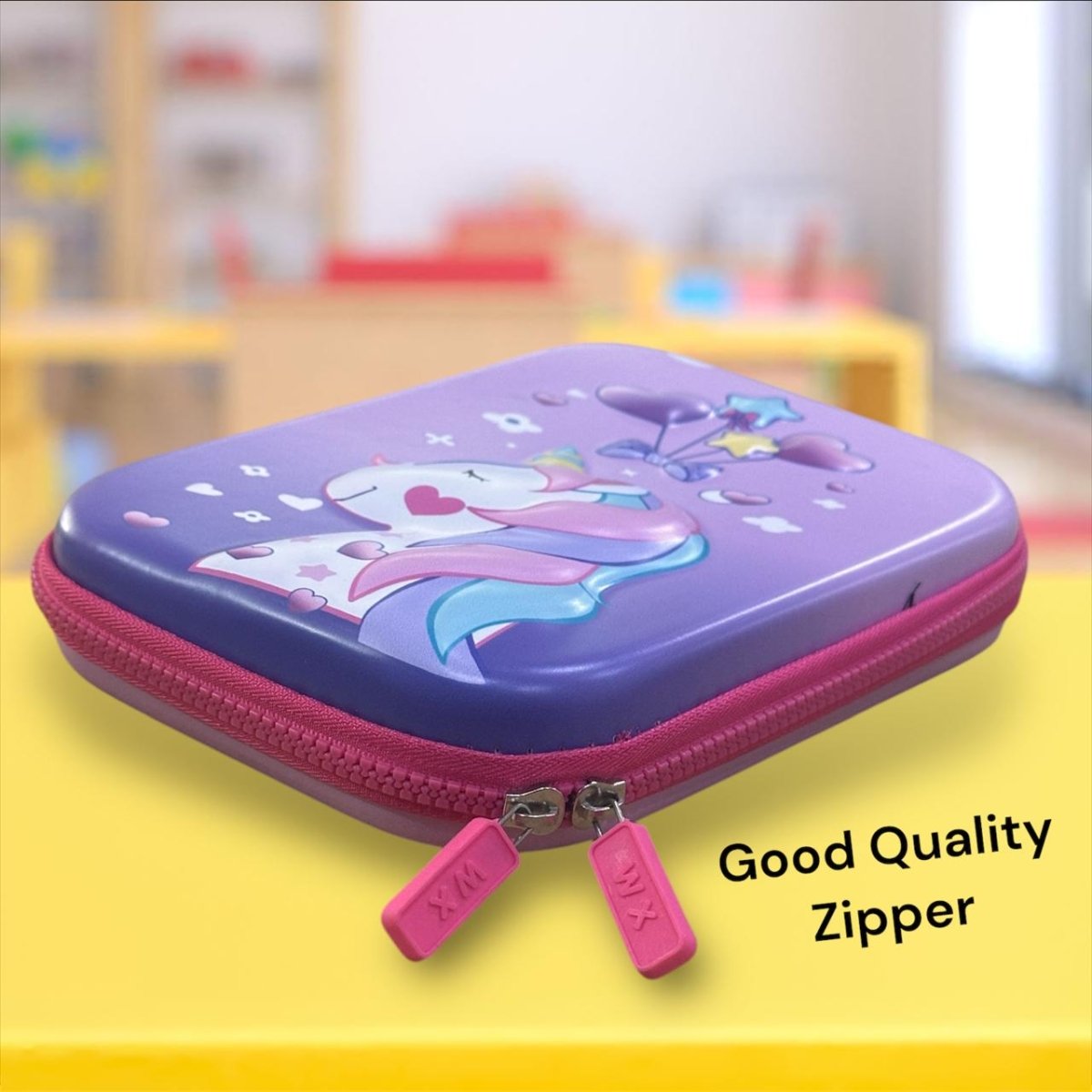 Magical Unicorn EVA Pencil Pouch Showing with good quality zipper 