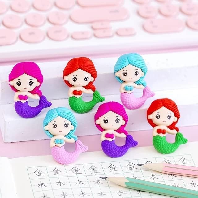 Mermaid ErasersErasersCRAFTY CUDDLESet of mermaid - shaped Erasers with colorful hair on a pink surface with writing materials.1CreativeStationeryCuteErasers