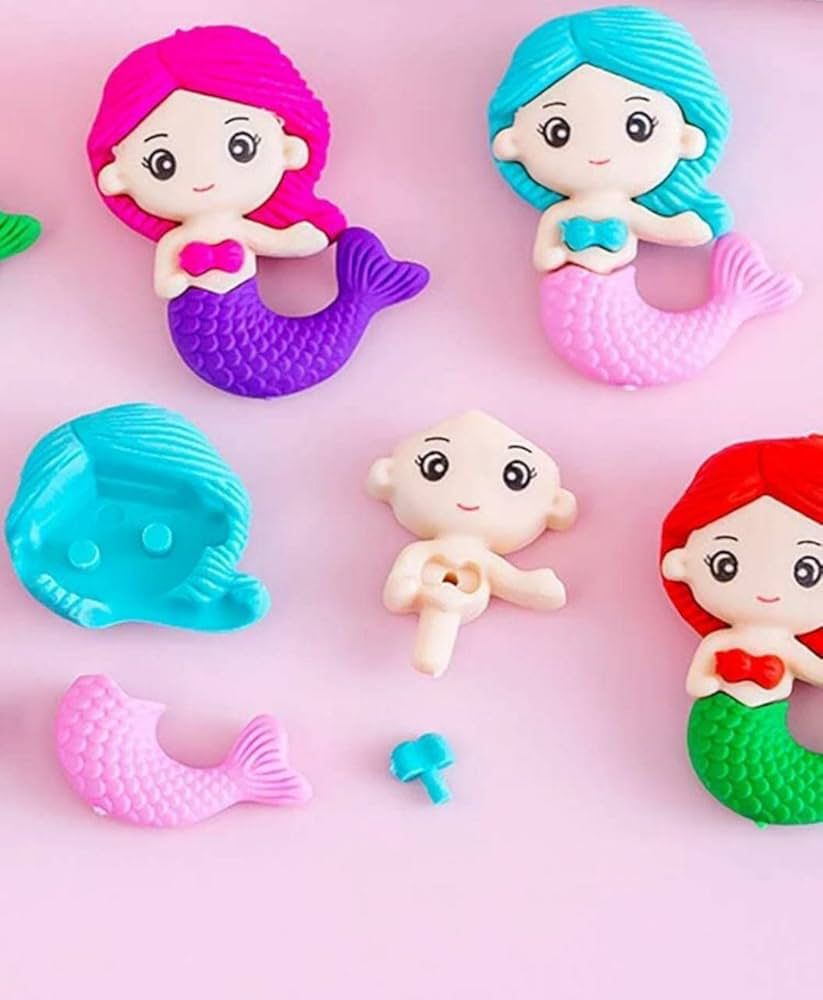 Mermaid ErasersErasersCRAFTY CUDDLESet of colorful mermaid - themed toys on a pink background1CreativeStationeryCuteErasers