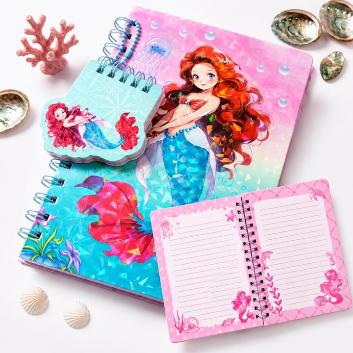 Mermaid Spiral Diary with Mini Keychain NotebookDiaryCrafty CuddleMermaid - themed notebooks with colorful designs on a white backgroundMermaidDiary KawaiiStationery CuteNotebook PrincessDiary AestheticStationery SpiralNotebook GirlsStationery MermaidLover CuteSchoolSupplies JournalAddictStationeryAddict