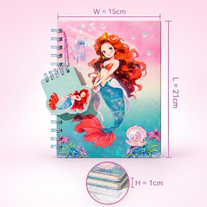 Mermaid Spiral Diary with Mini Keychain NotebookDiaryCrafty CuddleMermaid - themed notebook with measurements on a pink backgroundMermaidDiary KawaiiStationery CuteNotebook PrincessDiary AestheticStationery SpiralNotebook GirlsStationery MermaidLover CuteSchoolSupplies JournalAddictStationeryAddict