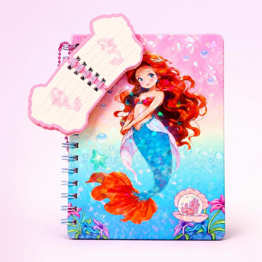 Mermaid Spiral Diary with Mini Keychain NotebookDiaryCrafty CuddleNotebook with a mermaid design on a pink backgroundMermaidDiary KawaiiStationery CuteNotebook PrincessDiary AestheticStationery SpiralNotebook GirlsStationery MermaidLover CuteSchoolSupplies JournalAddictStationeryAddict
