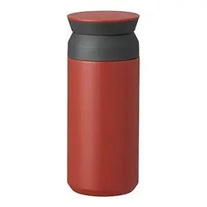 Red thermos with a gray lid on a white background