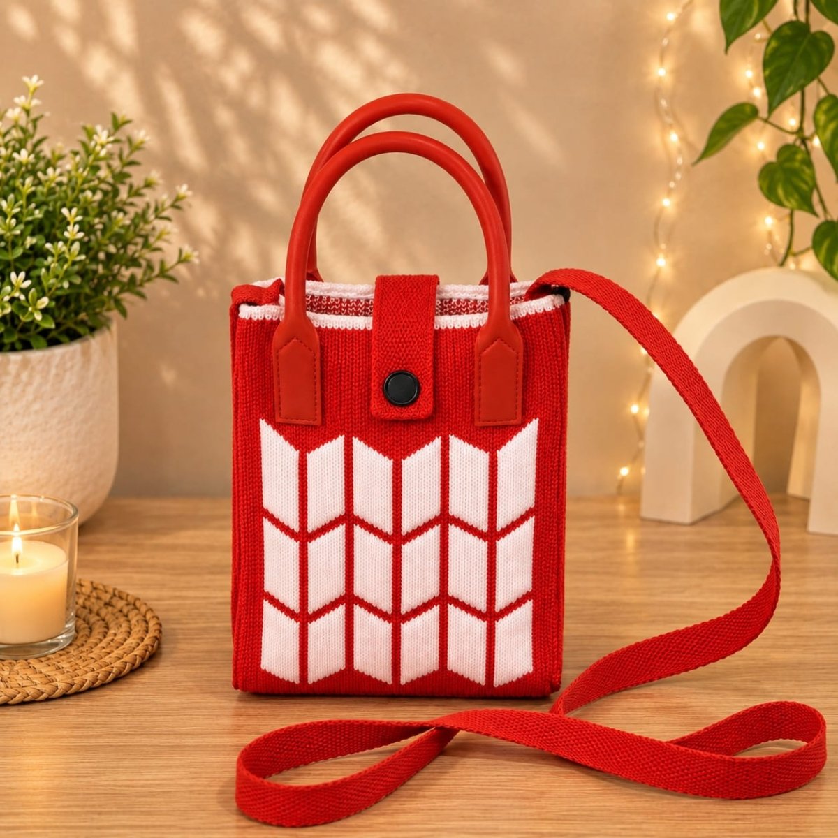 Mini Knitted Crossbody Phone BagMini Sling Bag For PhoneCrafty CuddleMini Knitted Crossbody Phone BagRedKnitted Phone BagPhone Holder Bag