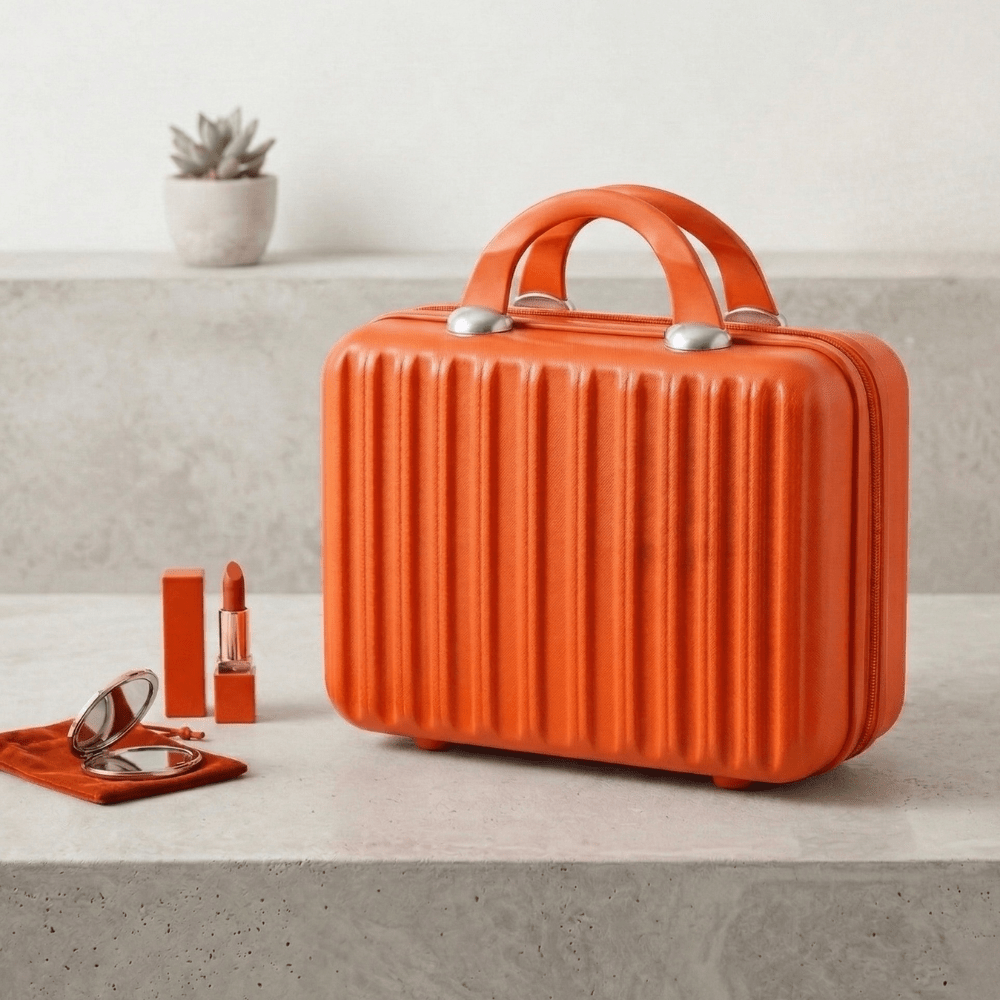Mini Travel Organizer Case for KidsTravel BagsCrafty CuddleOrange makeup case with lipsticks and a compact on a light surface.OrangeKidsStorage MiniSuitcase KidsOrganizer ToyStorage StationeryOrganizer KidsTravelEssentials CuteStorageBox TravelOrganizer KidsAccessories KidsProducts