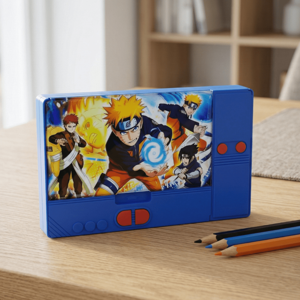 Naruto Theme Multipurpose Pencil BoxPencil BoxCRAFTY CUDDLEBlue rectangular pencil case with anime character design on a wooden surfacenaruto narutoanime animekids animeproducts narutomerch animefans kidsstationery schoolstationery pencilbox animecollection