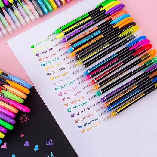 Bright neon highlighter gel pens, 60-piece set, smear-resistant and smooth for school or office.