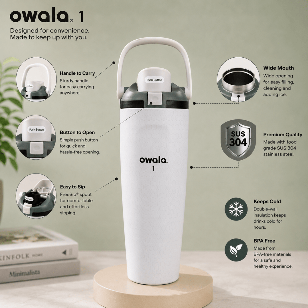Owala FreeSip 889ml Water BottleInsulated Water BottleCrafty CuddleOwala FreeSip 889ml Water BottleBlackOwala FreeSipStainless Steel Bottle