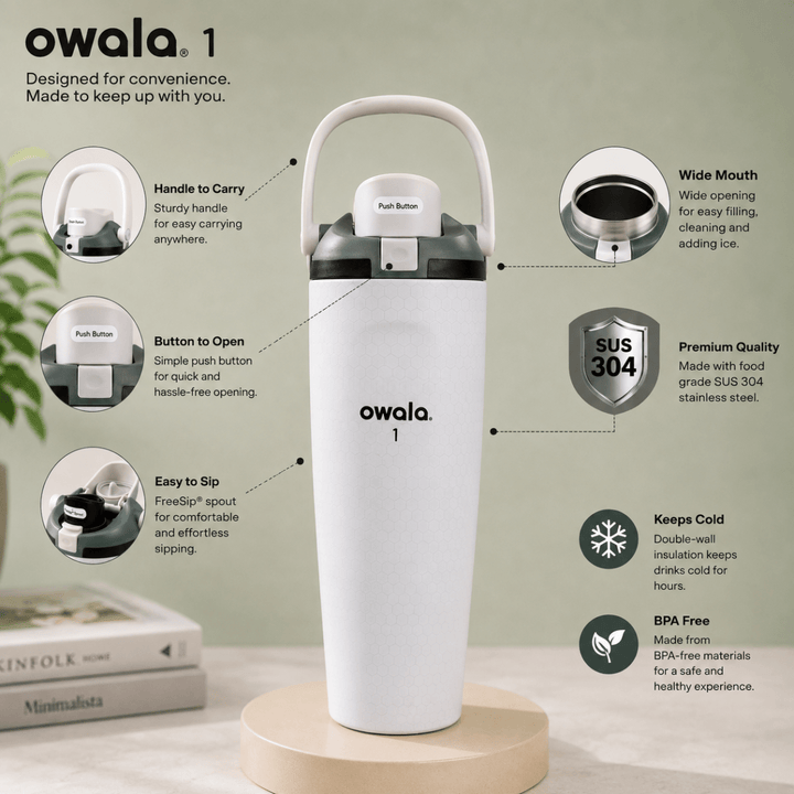 Owala FreeSip 889ml Water BottleInsulated Water BottleCrafty CuddleOwala FreeSip 889ml Water BottleBlackOwala FreeSipStainless Steel Bottle