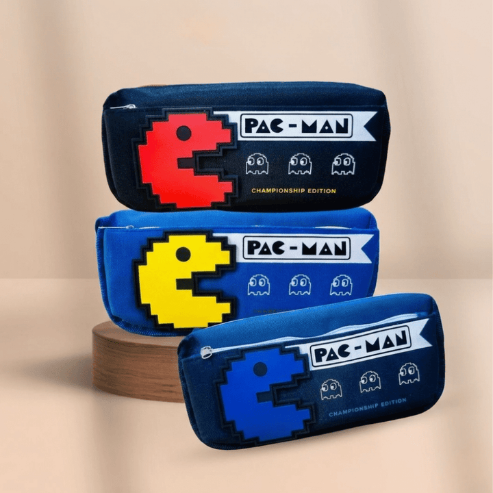 Pac - Man Pencil PouchPac Man Pencil PouchCrafty CuddleThree Pac - Man pencil cases stacked on a beige backgroundBlackarcade game pouchboys pencil pouch