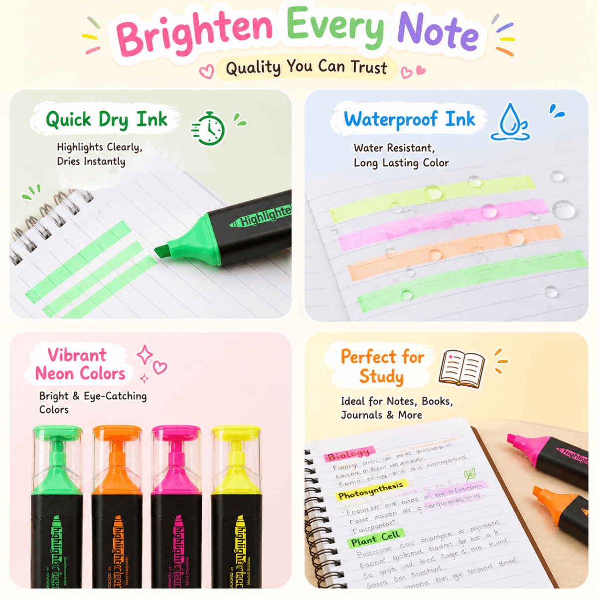 Pastel Highlighter Pen Combo Pack of 4HighlighterCrafty CuddlePastel Highlighter Pen Combo Pack of 4highlighter pensneon highlighter