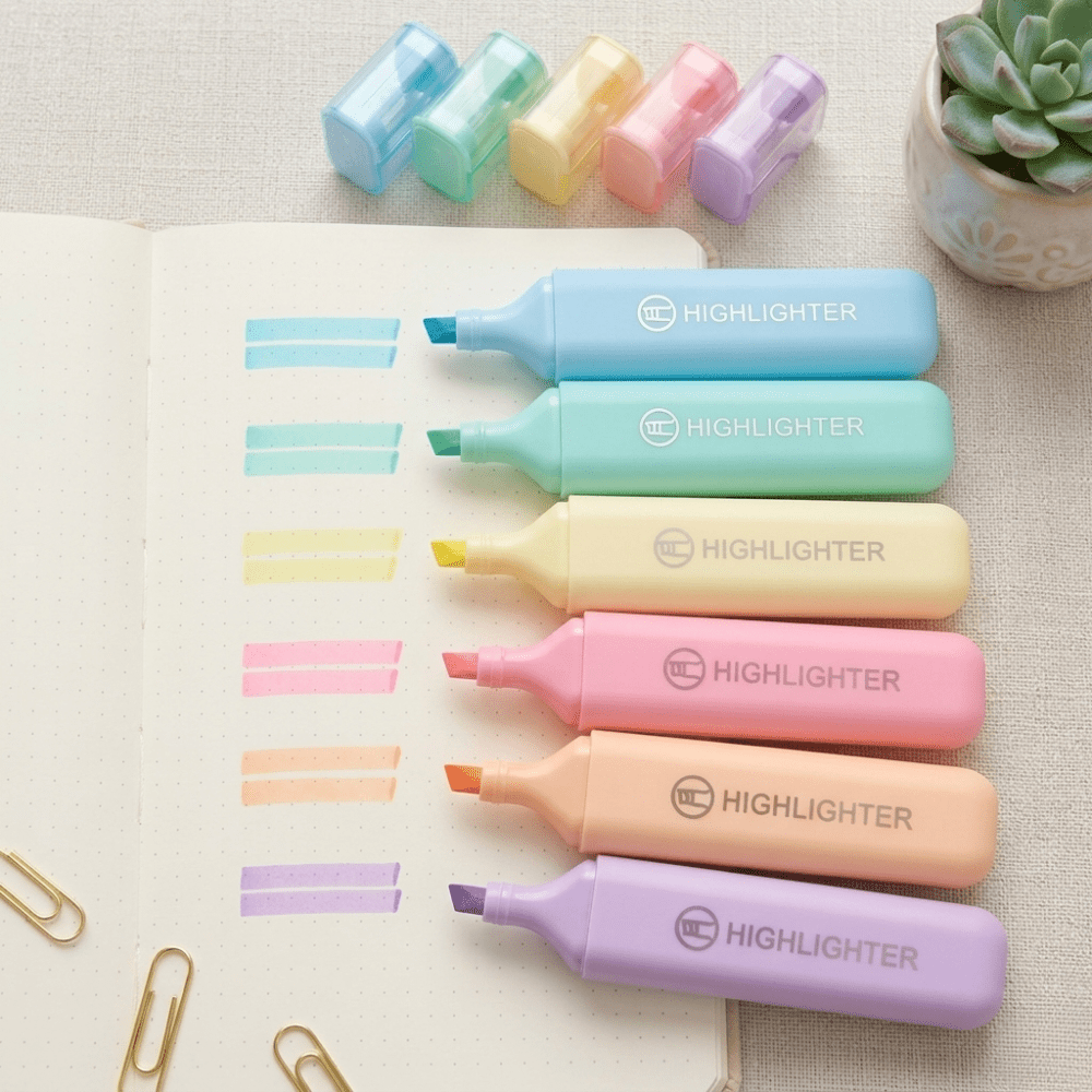 Pastel Highlighter Set of 6Pack of smooth highlightersCrafty CuddleSet of 6 pastel mini highlighter pens with chisel tip in assorted fluorescent colorsPastelHighlighter CuteStationery StudyEssentials SchoolSupplies AestheticStationery HighlighterPens JournalingSupplies DeskAccessories StudentEssentials StationeryAddict