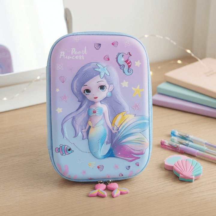 Pearl Princess Mermaid Pencil PouchPencil PouchCRAFTY CUDDLEMermaid - themed pencil case on a desk with stationery items