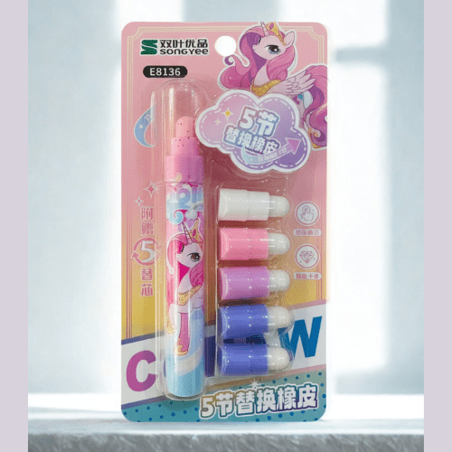 Pen Shape Eraser with RefillsErasersCRAFTY CUDDLEPackaging of Songye erasers with a cartoon design on a light gray backgroundPinkcutestationery stationerylover stationeryaddict schoolstationery kidsstationery studyessentials stationeryhaul backtoschool noveltystationery deskaccessories