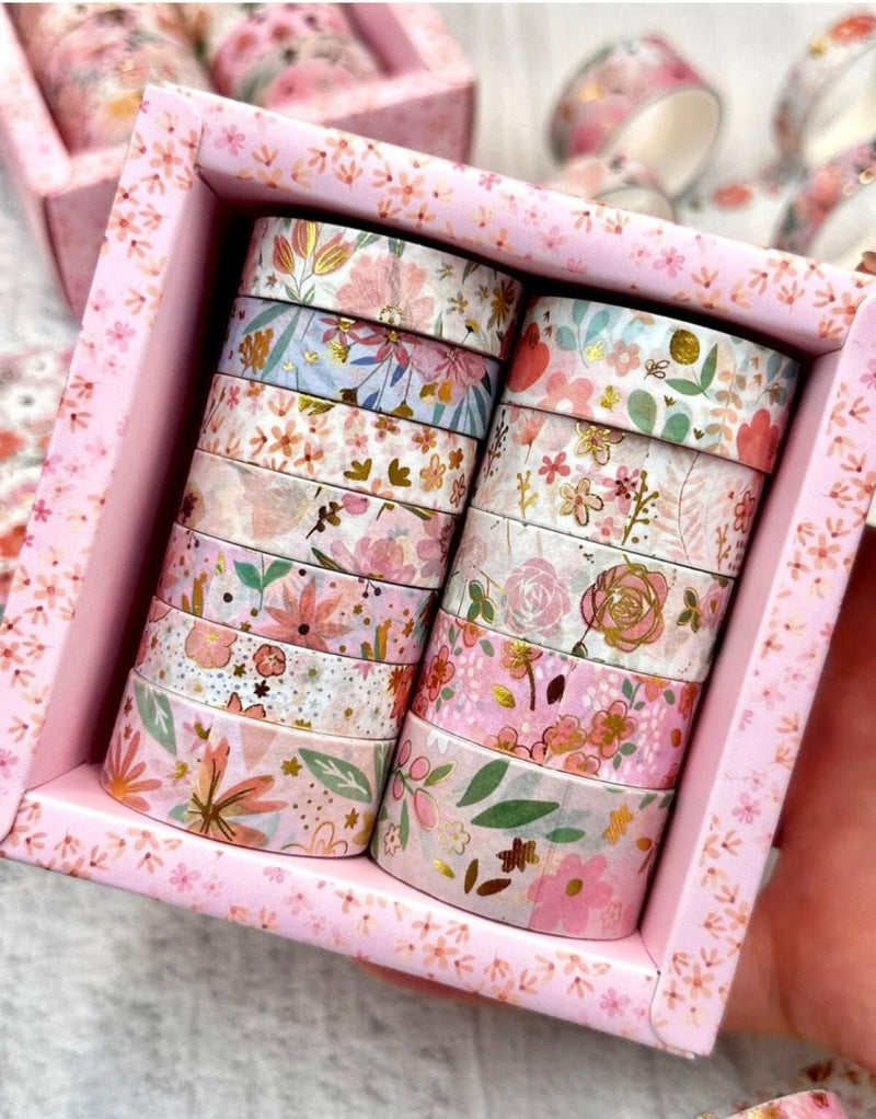 Pink Floral Washi Tape Set- 12 Rolls